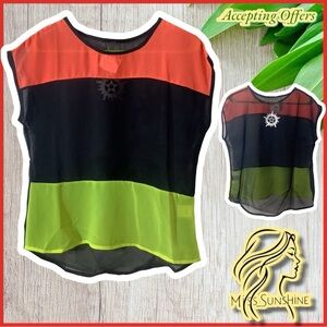 New - rave - festival - club - Colorblock - Sheer sleeveless Top cover up - neon